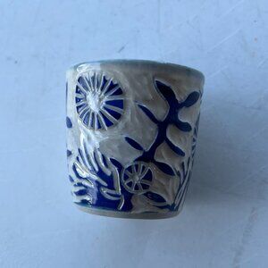 Blue and White Carved Floral Cup